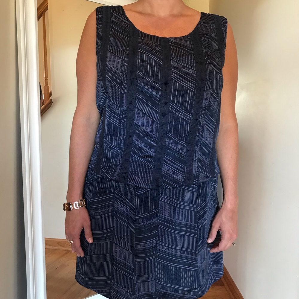 Navy Silky Dress Tank Patterned
